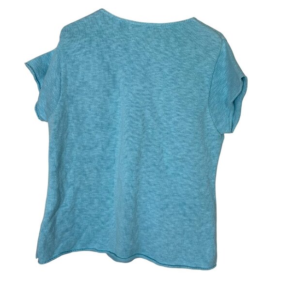 Anthropologie Willow Knit Top Size L Aqua Blue Short Sleeve Button Front USA - Picture 2 of 10